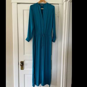 Vince Teal Washed Satin Maxi Shirt Dress